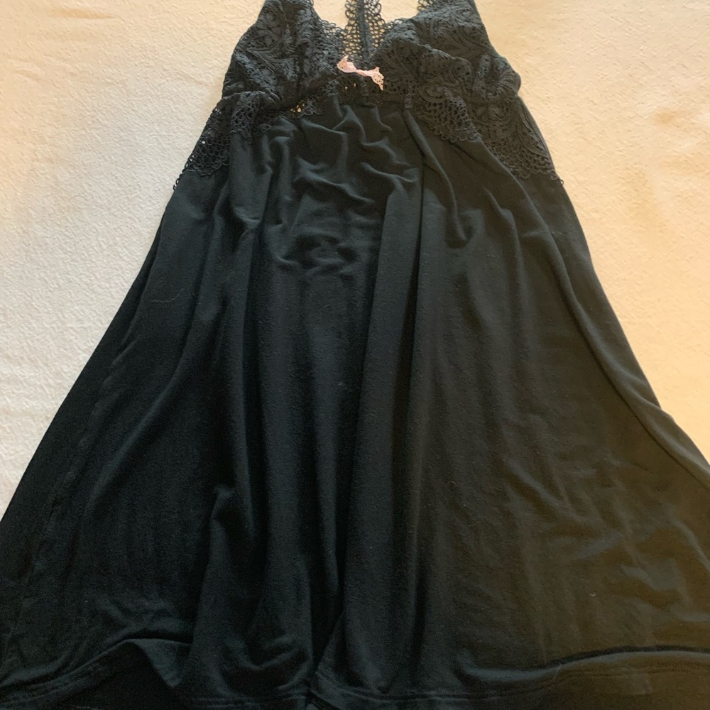Lacy Details Victoria’s Secret T Strap Slip Dress Black Lace Bodice Romantic - Picture 2 of 10